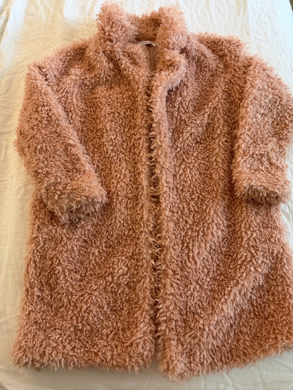 JustFab Blush Pink Faux Fur Teddy Jacket